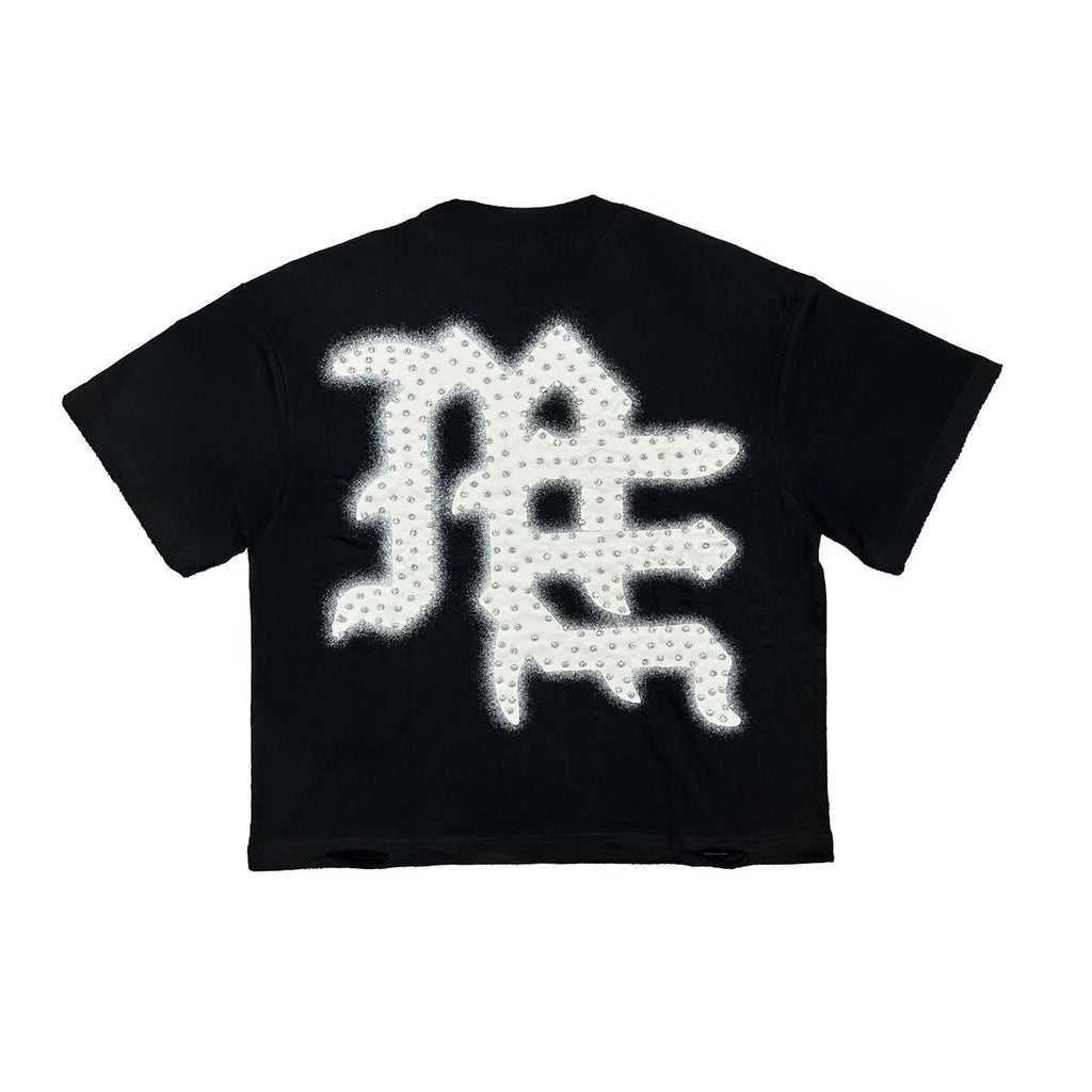 MIXEMOTION BLACK 'END' RHINESTONE TEE