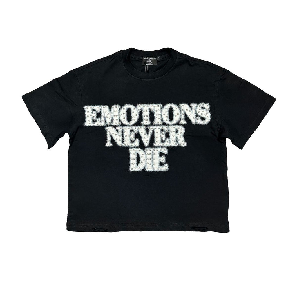 MIXEMOTION BLACK 'END' RHINESTONE TEE
